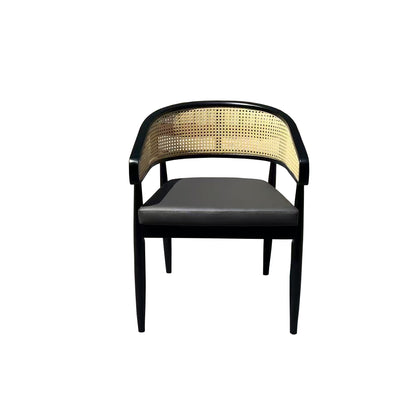 Curved Back Rattan Dining Chair with Upholstered Seat – Light or Dark Wood Options