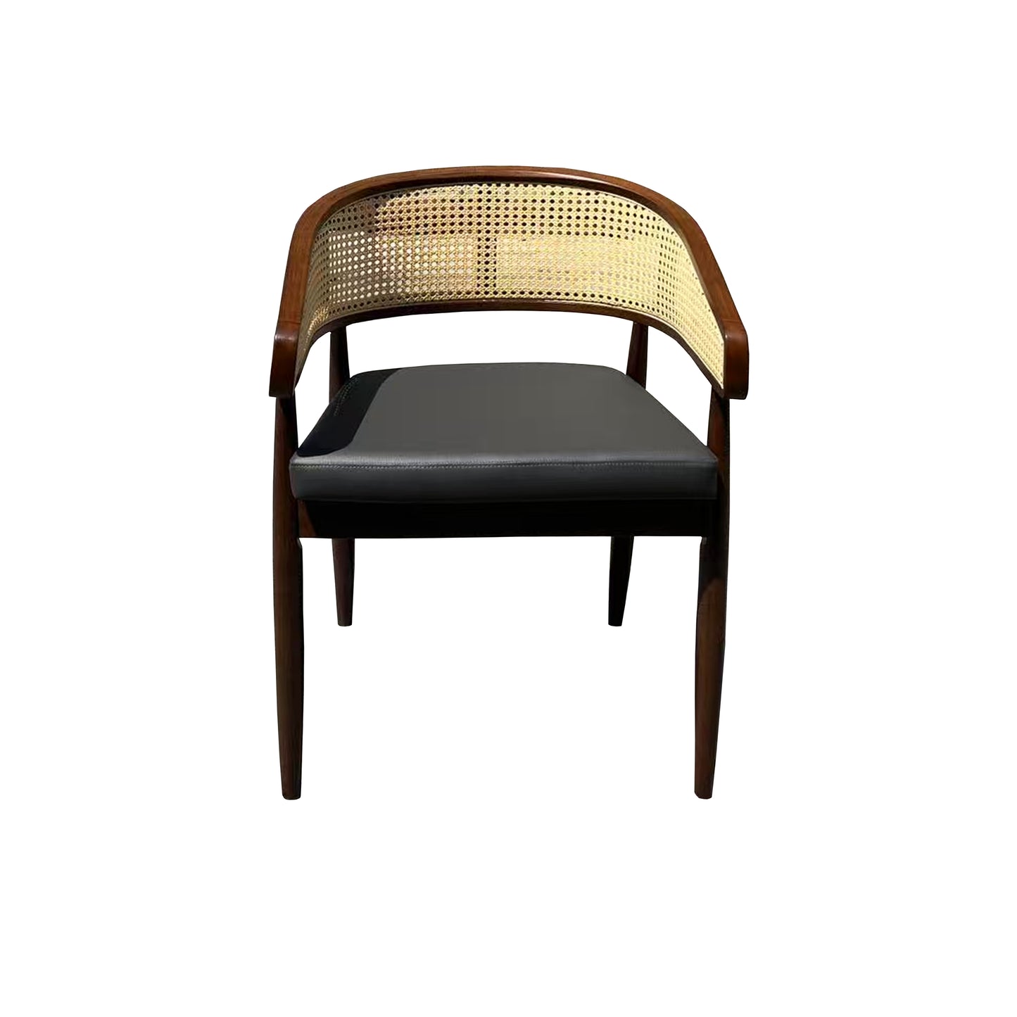 Curved Back Rattan Dining Chair with Upholstered Seat – Light or Dark Wood Options