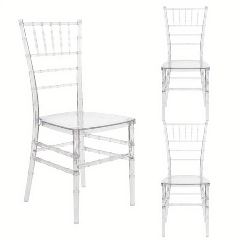 Two clear plastic chairs on a white background