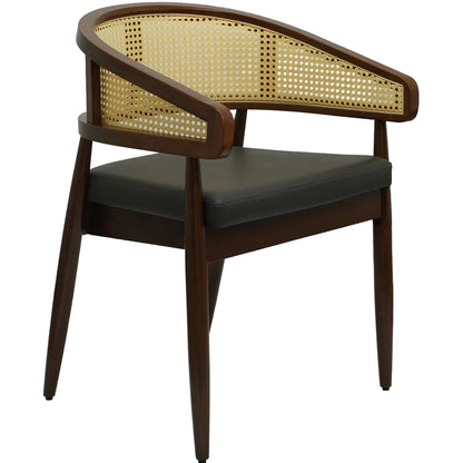 Set of 2 Curved Back Rattan Dining Chairs with Upholstered Seat – Light or Dark Wood Options