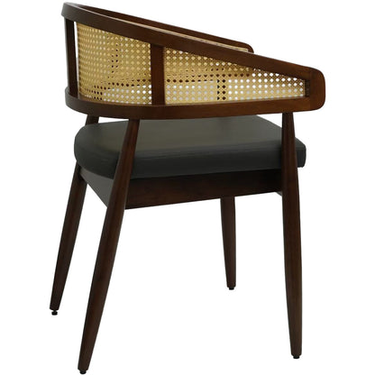 Set of 2 Curved Back Rattan Dining Chairs with Upholstered Seat – Light or Dark Wood Options