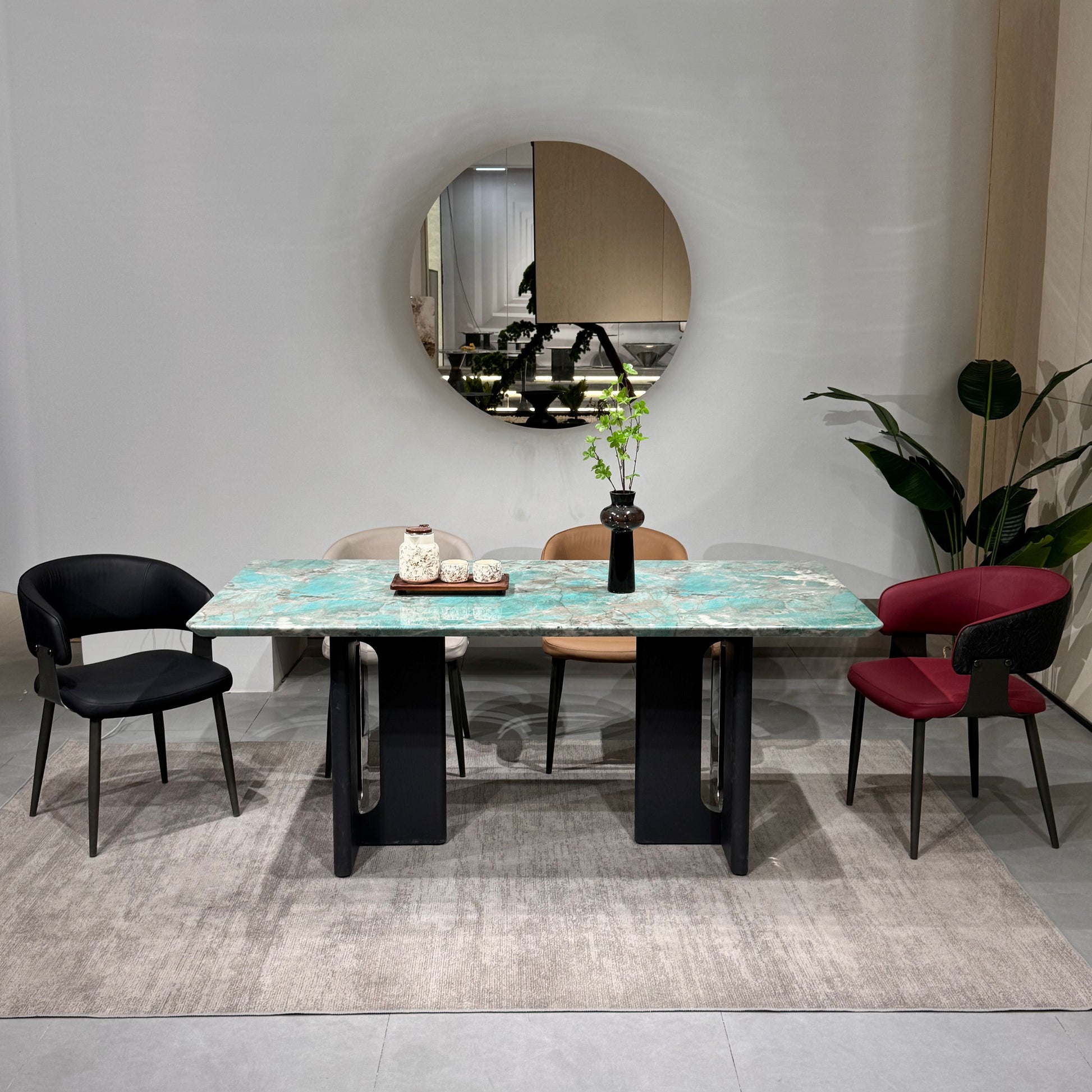 Jade Green Marble-Effect Dining Table – 160 x 90 cm Modern Rectangular Table