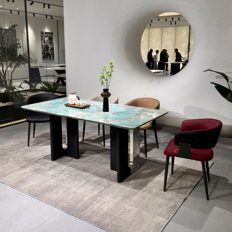 Jade Green Marble-Effect Dining Table – 160 x 90 cm Modern Rectangular Table