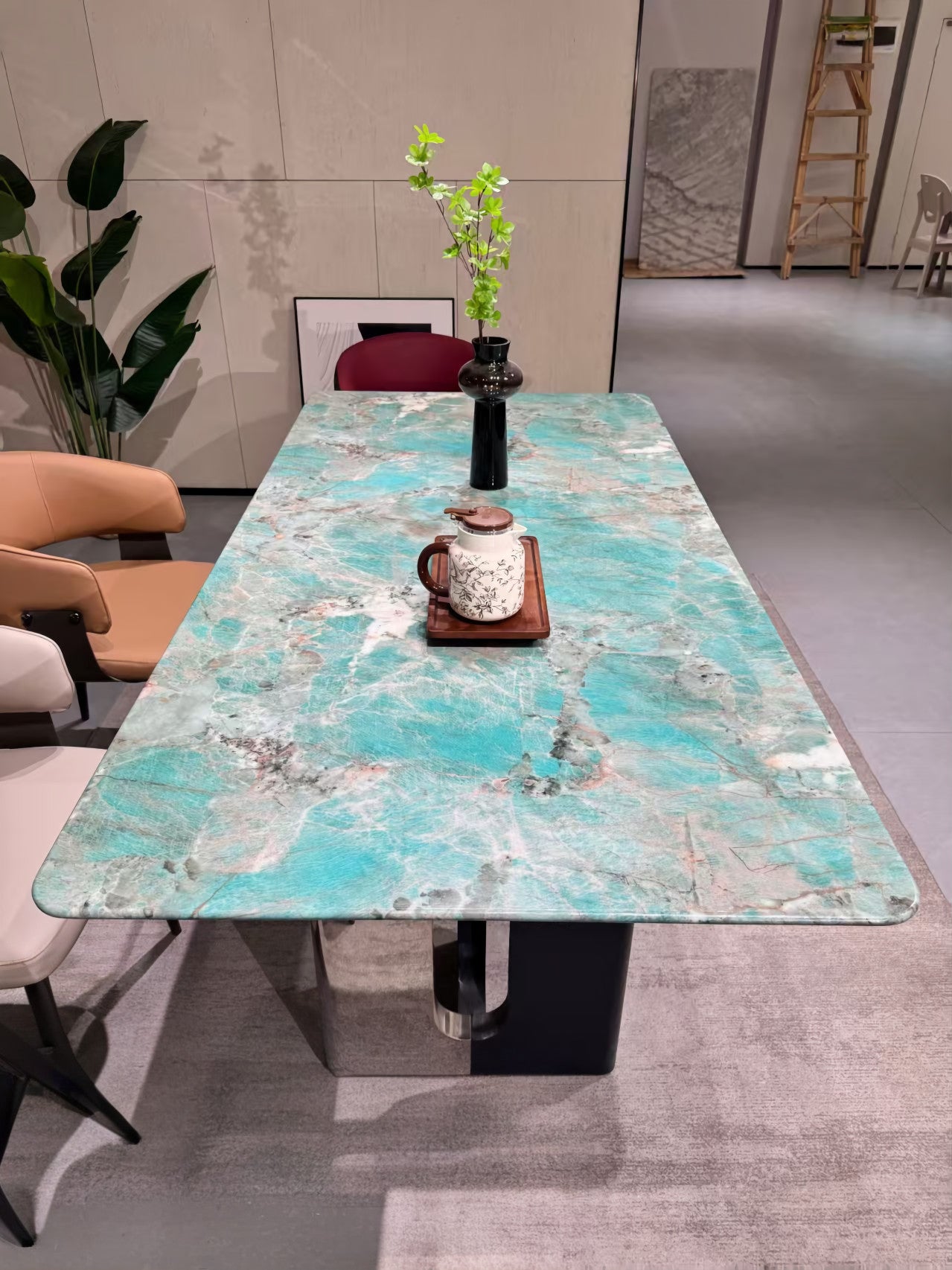 Jade Green Marble-Effect Dining Table – 160 x 90 cm Modern Rectangular Table