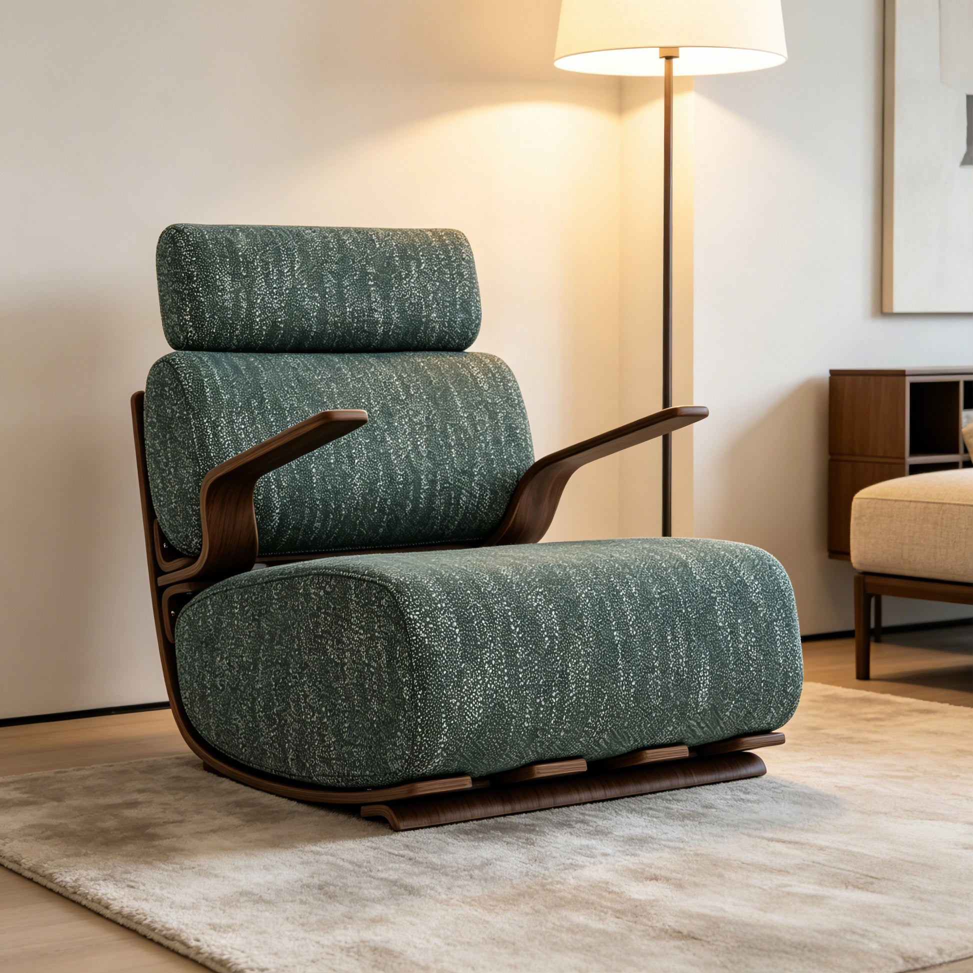 Modern Ergonomic Lounge Rocking Chair with Bentwood Frame & Plush Upholstery