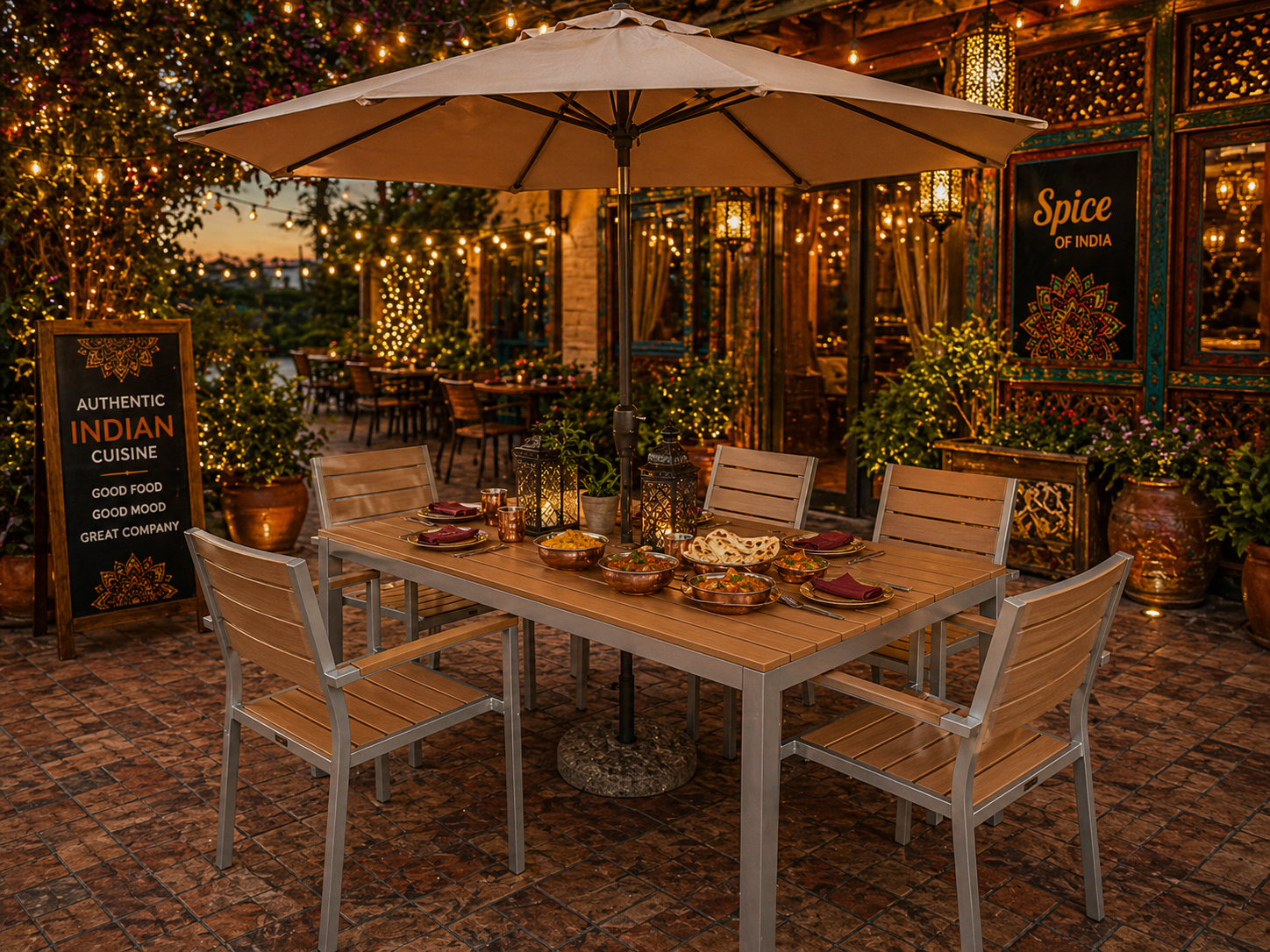 Teak Rectangular Outdoor Dining Table – Aluminum Frame with Teak-Look Plastic Wood Slats (47.2" x 29.5")
