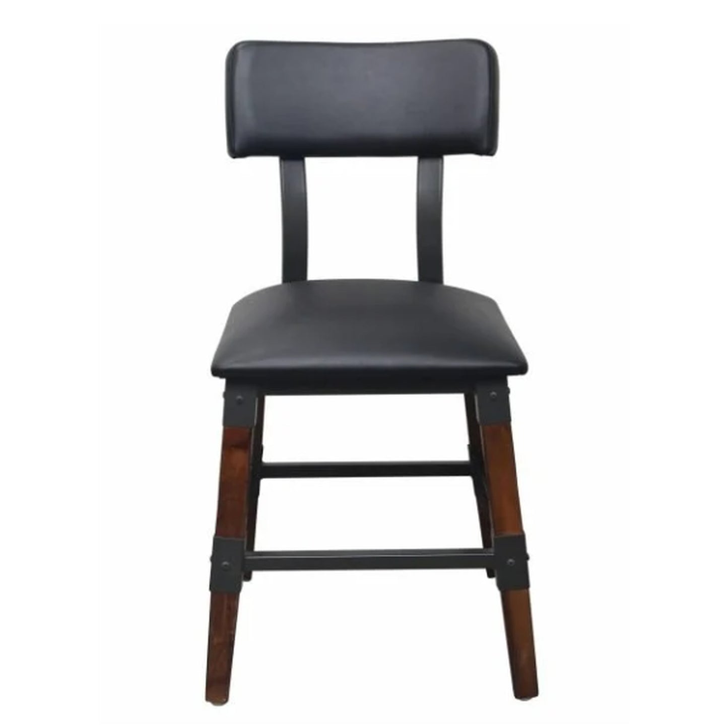 Industrial-Style High-Back Wood and Metal Restaurant Chair with Black PU Upholstery, Beechwood