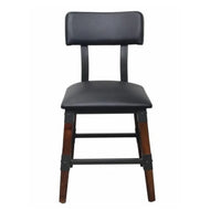 Industrial-Style High-Back Wood and Metal Restaurant Chair with Black PU Upholstery, Beechwood