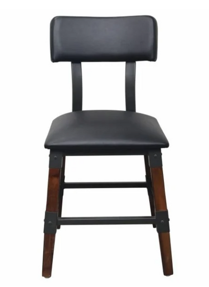 Industrial-Style High-Back Wood and Metal Restaurant Chair with Black PU Upholstery, Beechwood