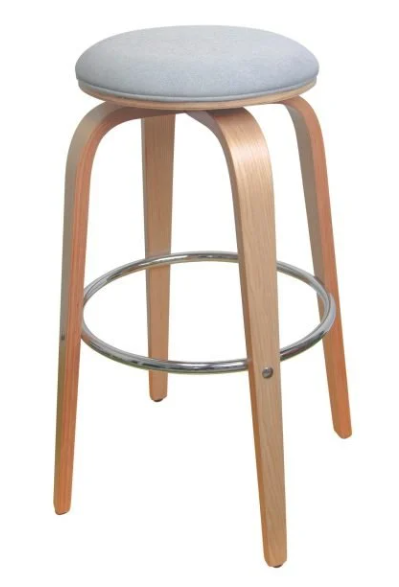 Backless Contemporary Wood Barstool with Padded Cushion and Metal Footrest Ring (Black PU)