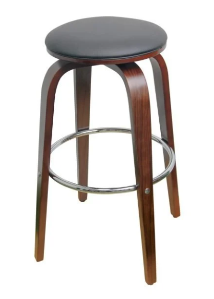Backless Contemporary Wood Barstool with Padded Cushion and Metal Footrest Ring (Black PU)