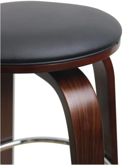 Backless Contemporary Wood Barstool with Padded Cushion and Metal Footrest Ring (Black PU)