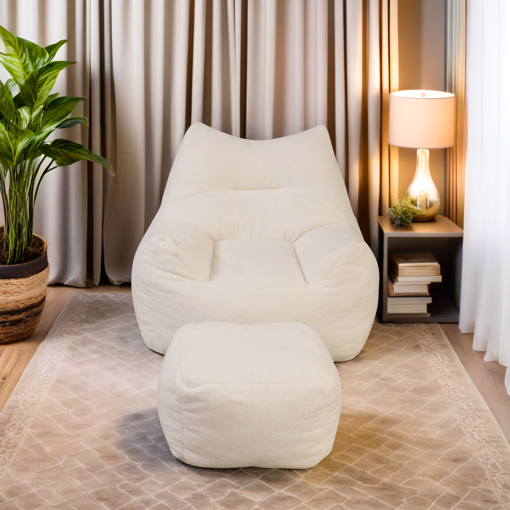 Bouclé Beanbag Chair with Ottoman