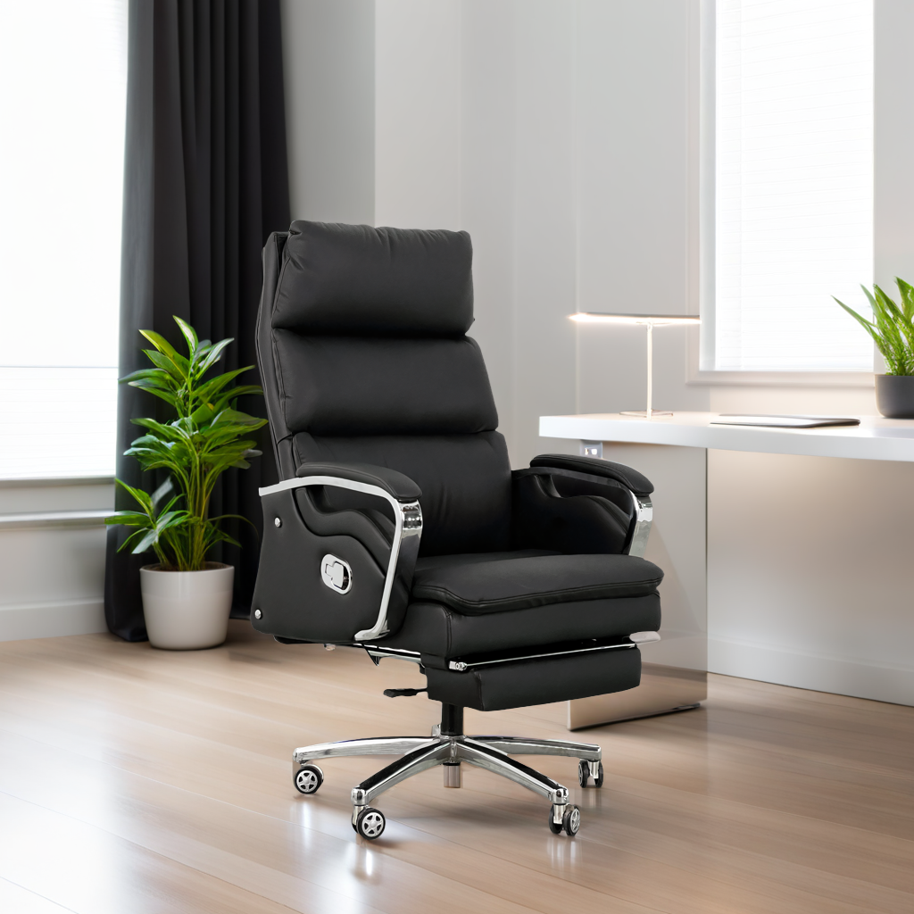 Reclining Faux Leather Office Chair with Footrest & Premium Comfort