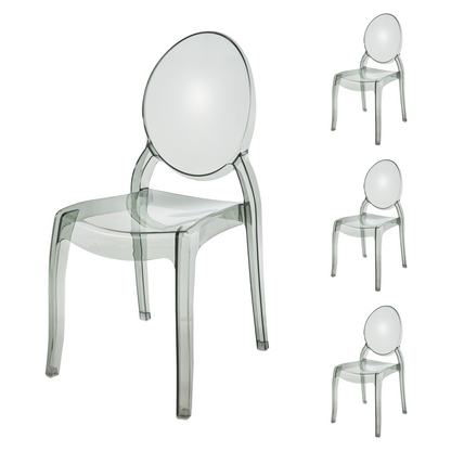 Set of 4 Clear LARGE Ghost Chairs, Modern Acrylic Stacking Chairs, Kitchen and Dining Room