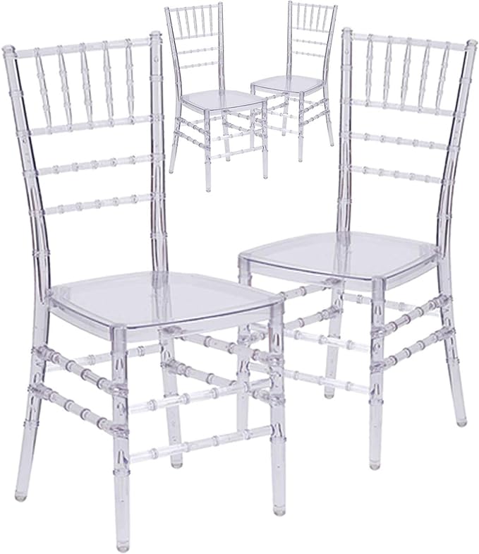 Set of 4 Clear Acrylic Chiavari Chairs, Modern Dining Chair, Accent Event Ghost Chairs for Wedding Party Event Reception (Clear)