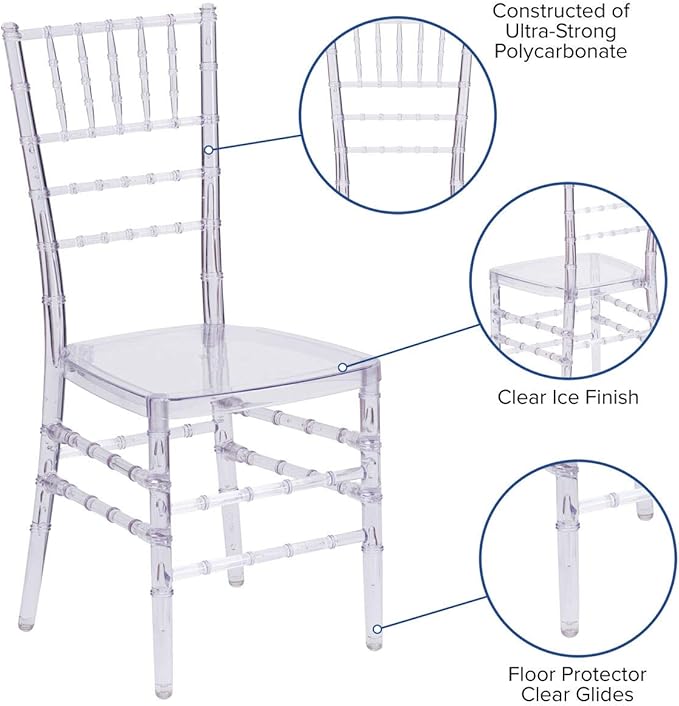 Set of 4 Clear Acrylic Chiavari Chairs, Modern Dining Chair, Accent Event Ghost Chairs for Wedding Party Event Reception (Clear)