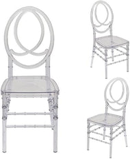 Set of 4 Acrylic Stacking Chairs, Clear Dining Chairs, Crystal Chiavari Ghost Chairs,Transparent Elegant Party Event Wedding Chairs, Phoenix Banquet Chair (Oval Backrest)