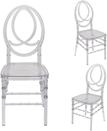 Set of 4 Acrylic Stacking Chairs, Clear Dining Chairs, Crystal Chiavari Ghost Chairs,Transparent Elegant Party Event Wedding Chairs, Phoenix Banquet Chair (Oval Backrest)