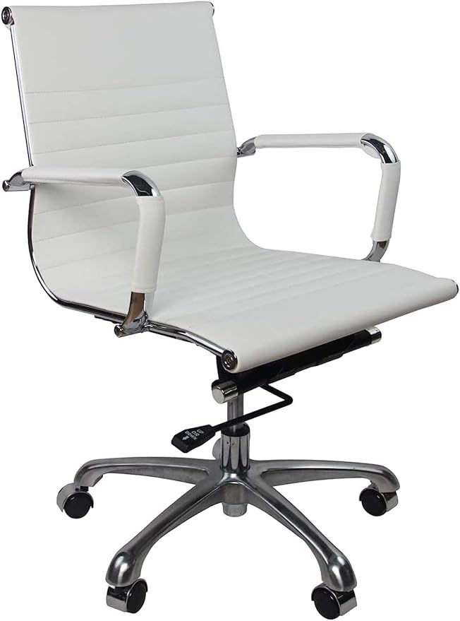 White PU Leather Ergonomic Executive Office Desk Task Chair(Mid-Back, White)