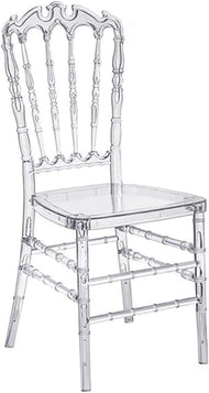 Set of 4 Ghost Clear Acrylic Dining Chairs, Elegant Stacking Chiavari Event Chair, Transparent Crystal Chair in for Weddings Parties Events Receptions (Crown-Head Back)