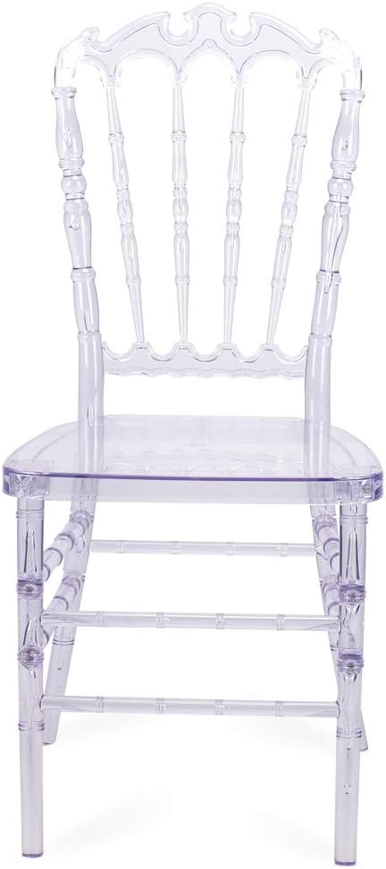 Set of 4 Ghost Clear Acrylic Dining Chairs, Elegant Stacking Chiavari Event Chair, Transparent Crystal Chair in for Weddings Parties Events Receptions (Crown-Head Back)