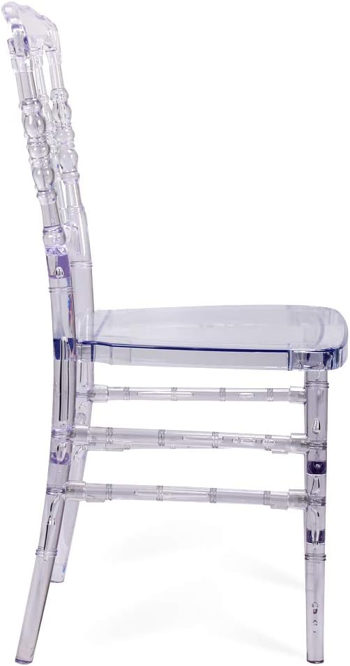 Set of 4 Ghost Clear Acrylic Dining Chairs, Elegant Stacking Chiavari Event Chair, Transparent Crystal Chair in for Weddings Parties Events Receptions (Crown-Head Back)