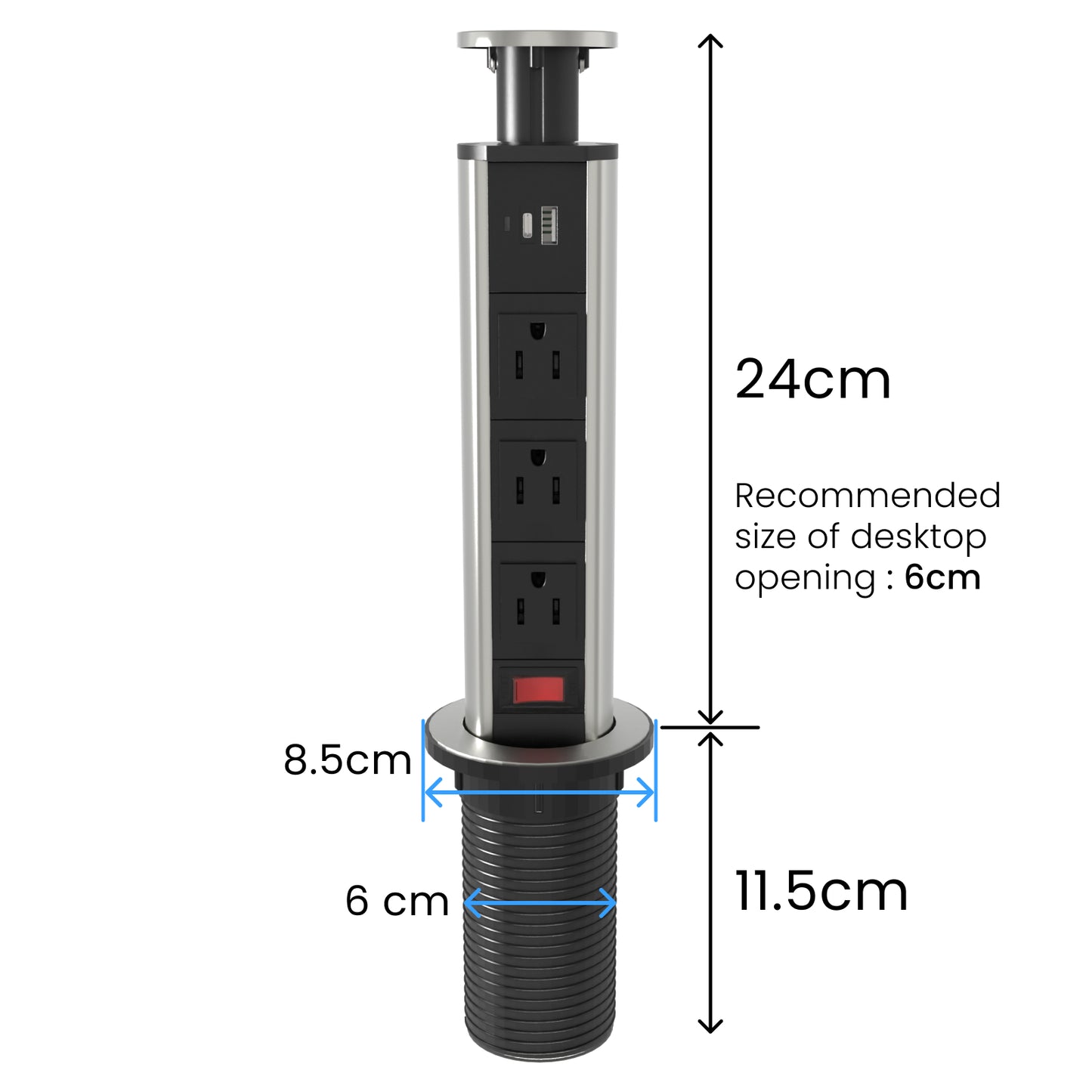 Desk-Inset Power Strip with Surge Protection