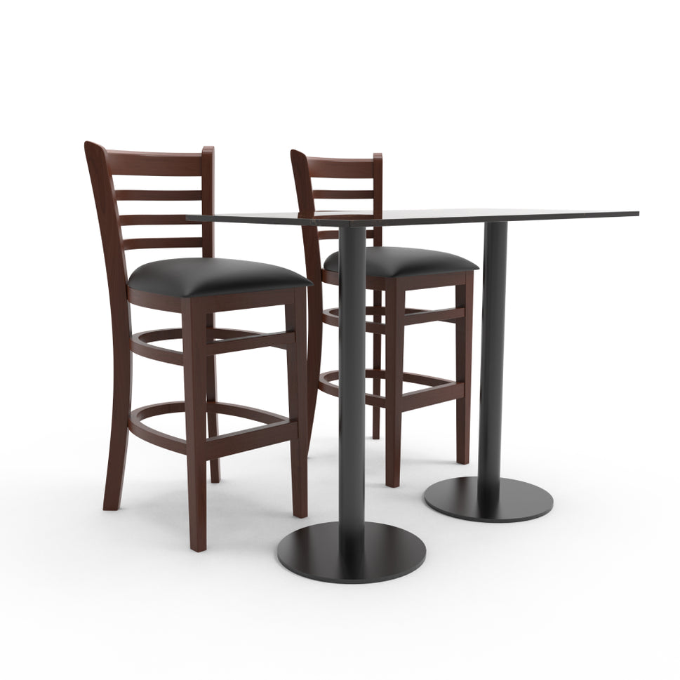 Wooden Ladder Back Chair with PU Leather Upholstered Seat- Dining and Bar Height