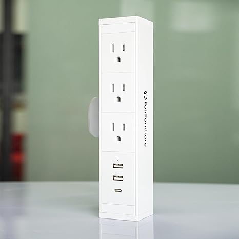 5-in-1 desk accessories Fast Charging station with 6ft cord, Sliding Desk Clamp Power Strip with 3 AC Outlet Ports, 1 USB-A Port, and 1 USB-C Port（White）