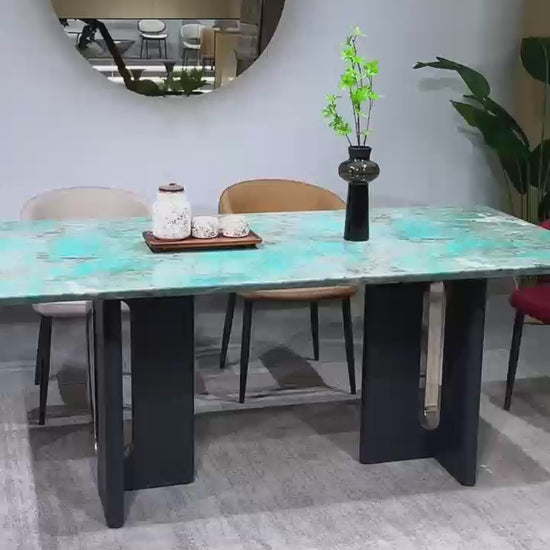 Jade Green Marble-Effect Dining Table – 160 x 90 cm Modern Rectangular Table
