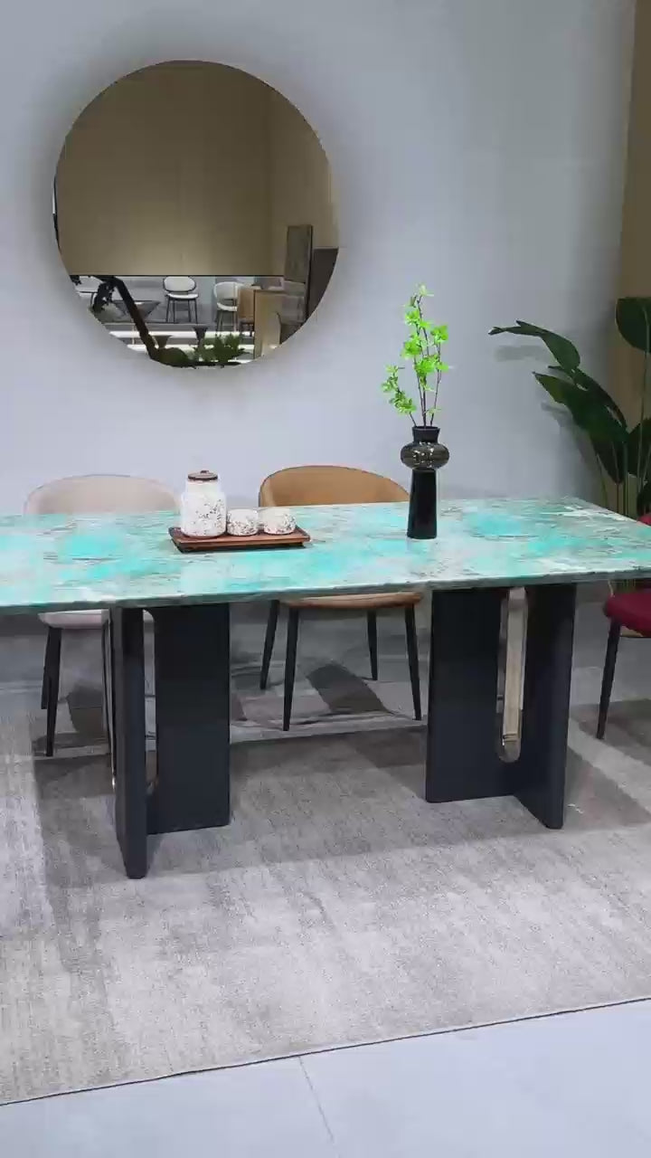 Jade Green Marble-Effect Dining Table – 160 x 90 cm Modern Rectangular Table