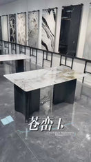 Switch Beige &amp; Gold Marble-Effect Dining Table – 160 x 90 cm Modern Rectangular Table 3 image