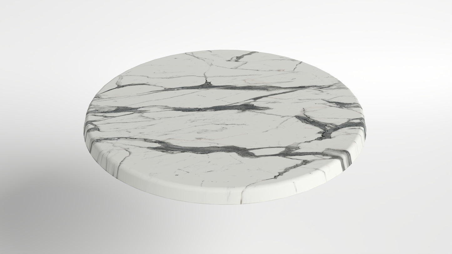 Commercial-Grade Indoor & Outdoor Table with Reinforced Stone-Composite Top: Round White Marble-Like