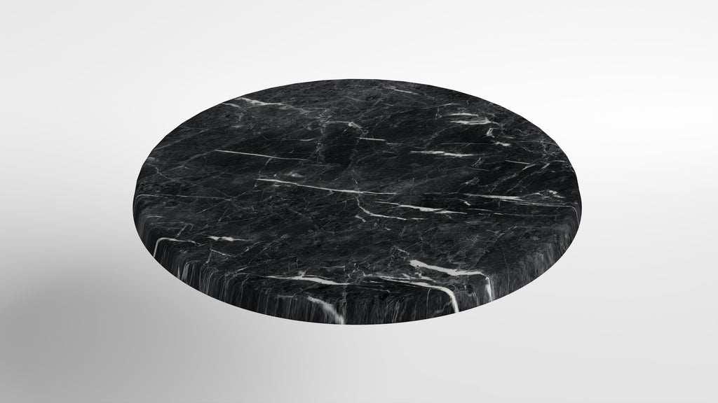 Commercial-Grade Indoor & Outdoor Table with Reinforced Stone-Composite Top: Round Black Marble-Like