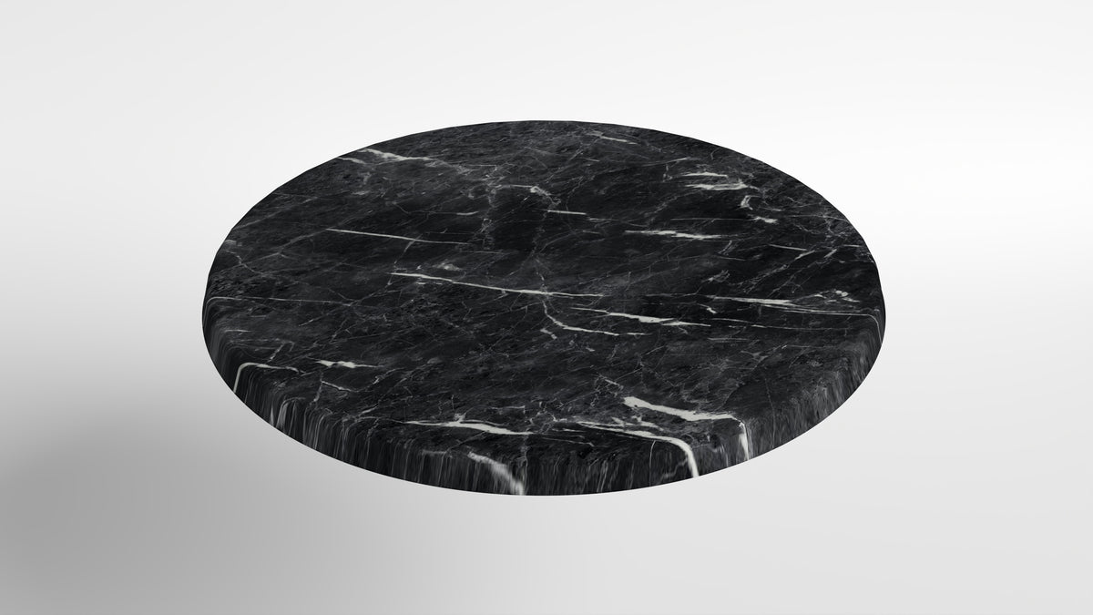 Commercial-Grade Indoor & Outdoor Table with Reinforced Stone-Composite Top: Round Black Marble-Like