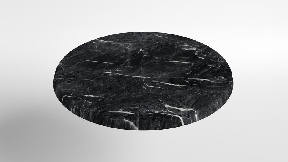 Commercial-Grade Indoor & Outdoor Table with Reinforced Stone-Composite Top: Round Black Marble-Like